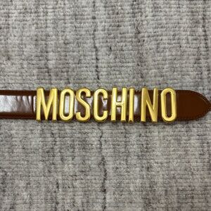 Moschino Tan Belt with Gold Lettering